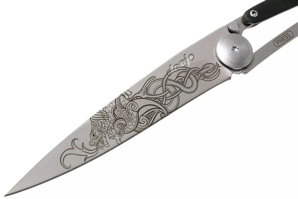 Deejo Tattoo coltello da chiusura vichingo in legno d'ebano