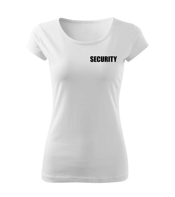 DRAGOWA T-shirt da donna con scritta SECURITY, bianca