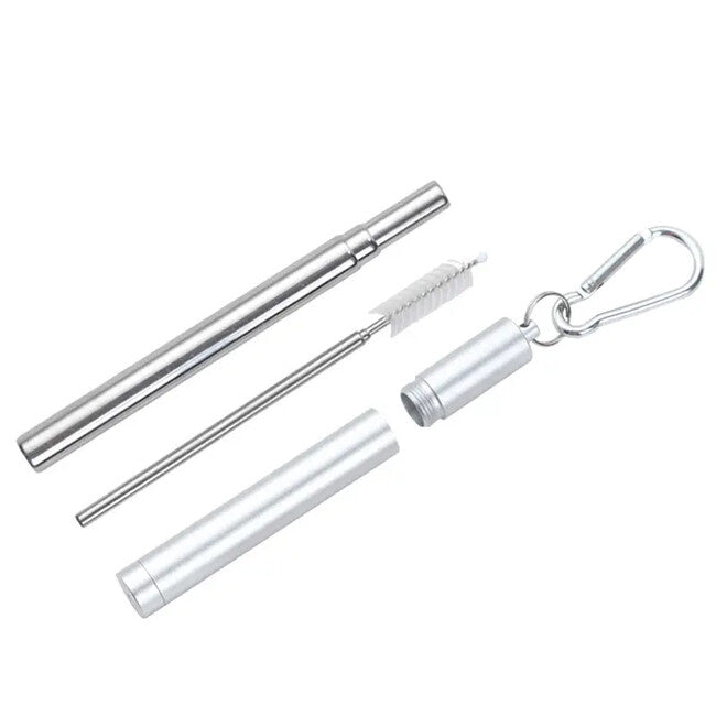 DRAGOWA Tactical Cannuccia pieghevole in metallo con custodia Mossy, argento