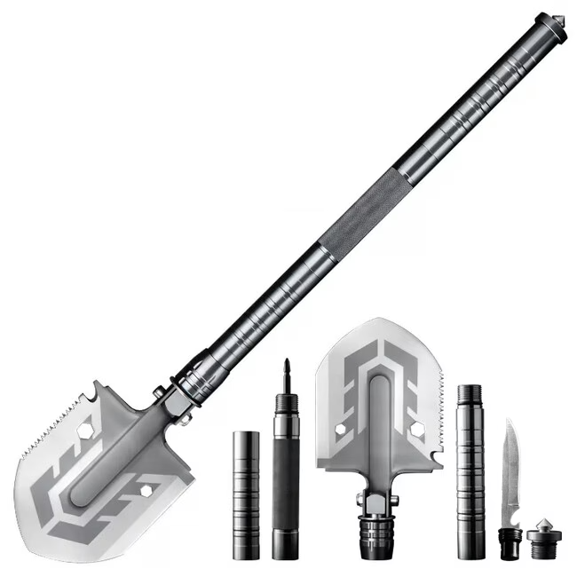 DRAGOWA Tactical Pala multifunzionale pieghevole con fodero Cara, argento
