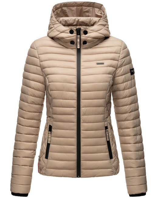 Marikoo Samtpfote giacca transitoria da donna con cappuccio, taupe