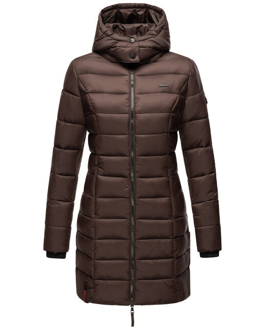 Marikoo Abendsternchen cappotto trapuntato da donna con cappuccio, color cioccolato scuro