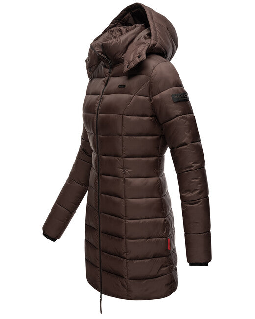 Marikoo Abendsternchen cappotto trapuntato da donna con cappuccio, color cioccolato scuro