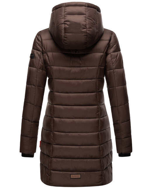Marikoo Abendsternchen cappotto trapuntato da donna con cappuccio, color cioccolato scuro