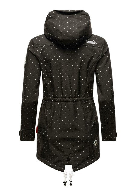 Marikoo ZIMTZICKE giacca invernale softshell da donna con cappuccio, nera a pois