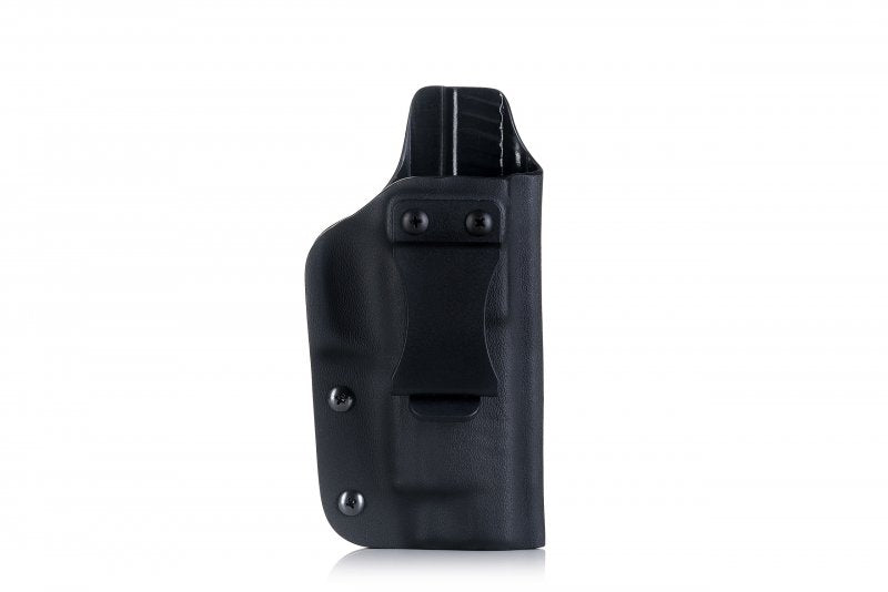 Falco IWB in kydex all'interno della cintura Glock 43X, nera destra