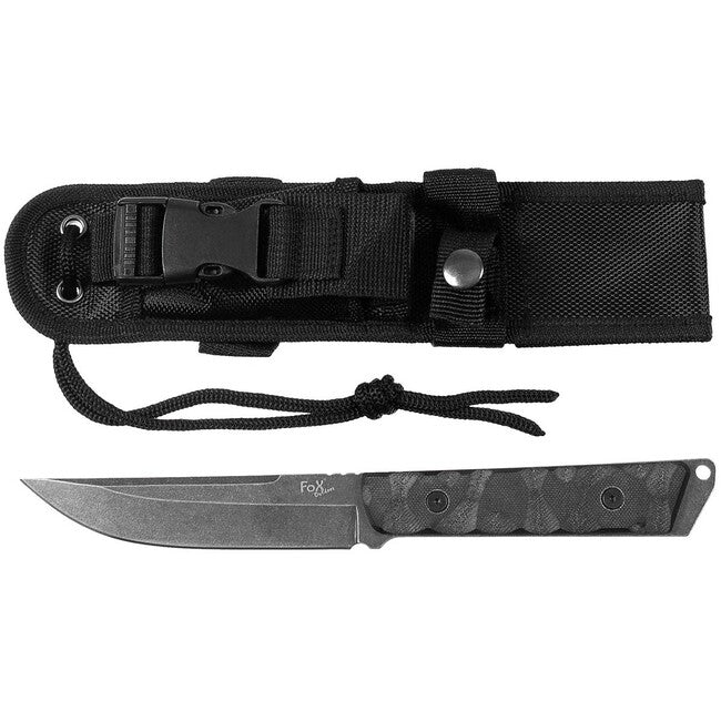 Fox Outdoor Fighter knife, nero, manico in G10, con fodero