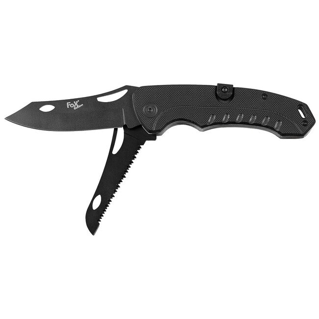 Fox Outdoor Jack coltello a una mano, 2 in 1, nero, manico G10