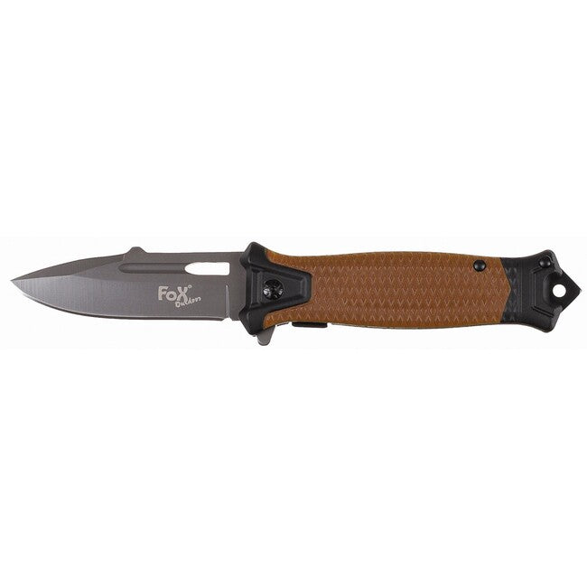 Fox Outdoor Jack coltello a una mano Snake, koyote tan, manico in metallo