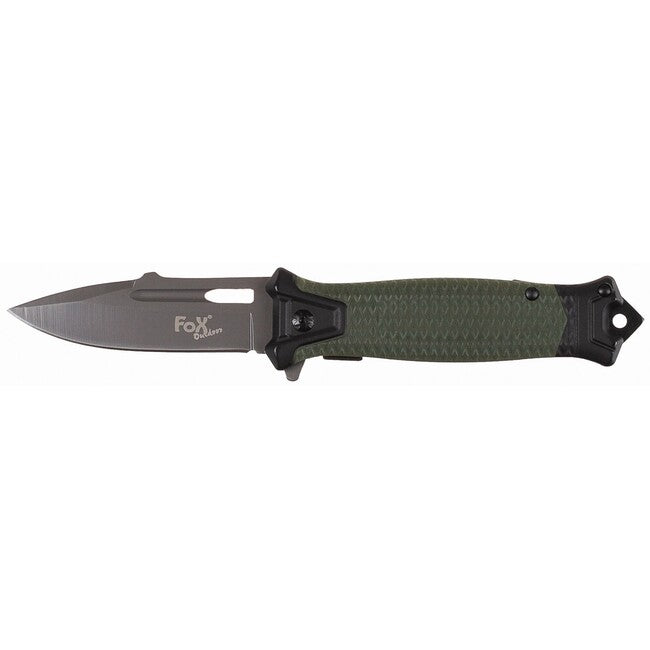 Fox Outdoor Jack a una mano coltello Snake, verde OD, manico in metallo