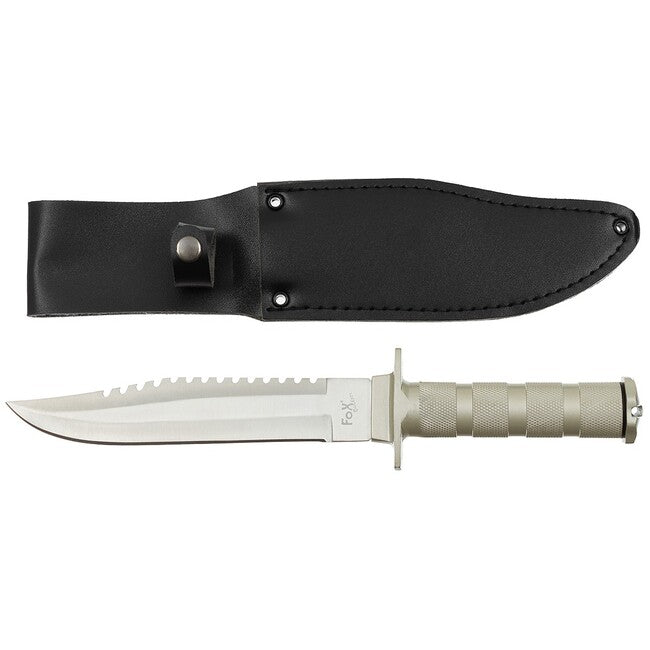 Fox Outdoor Survival Knife, argento, manico in alluminio, con fodero