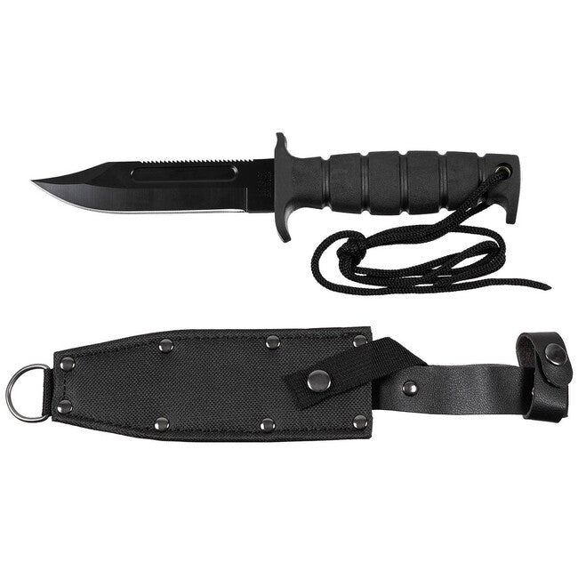 Fox Outdoor Pilot coltello, nero, manico in gomma, con fodero