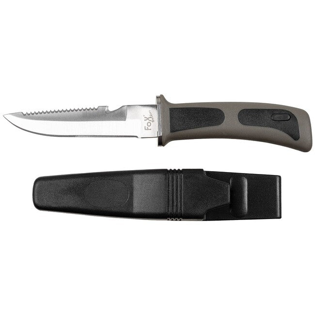 Fox Outdoor Coltello da immersione, nero, manico in gomma, con fodero