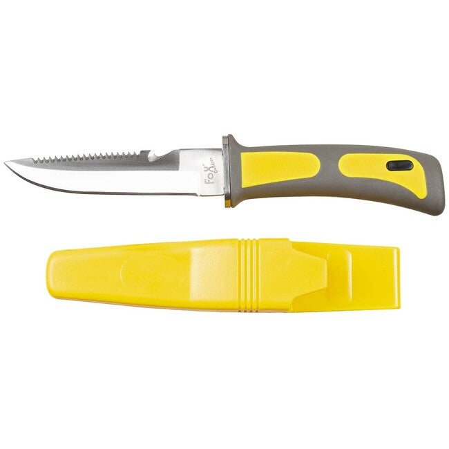 Fox Outdoor Coltello Diving, giallo-nero manico in gomma con fodero