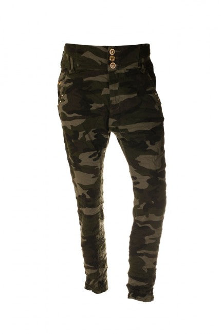 O&T garment pantaloni da donna a vita bassa, woodland