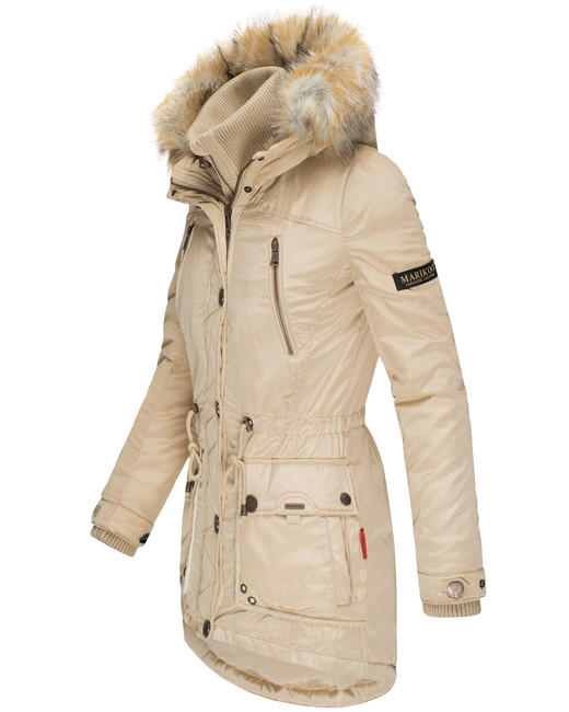 Marikoo Grinsekatze giacca invernale da donna con cappuccio, beige