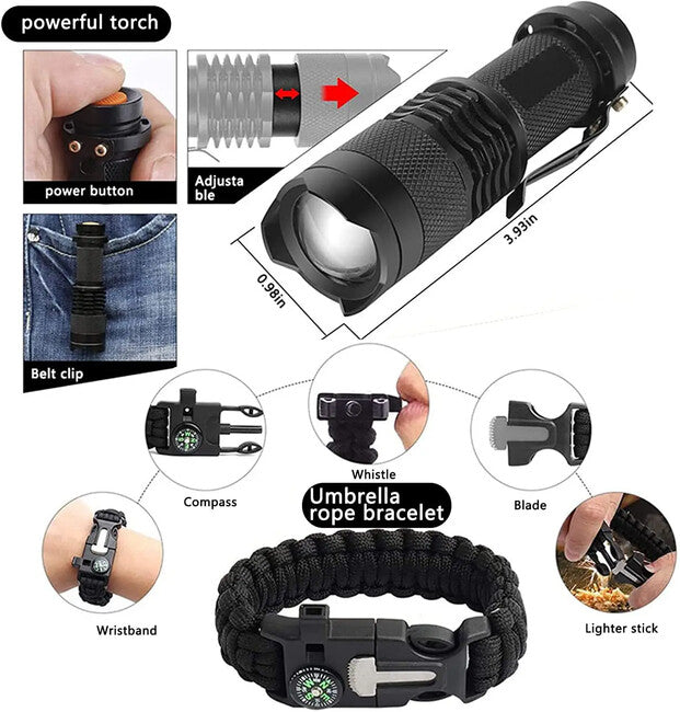 DRAGOWA Tactical Kit di sopravvivenza per il campeggio, cenere, grande