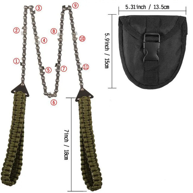 DRAGOWA Tactical Motosega tascabile con manico in paracord Wander, verde