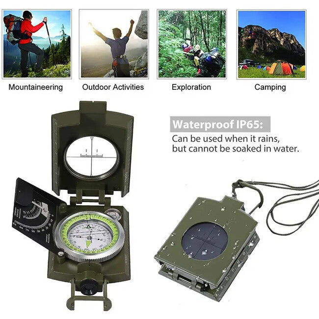 DRAGOWA Tactical Bussola impermeabile pieghevole in metallo con custodia Wally, verde