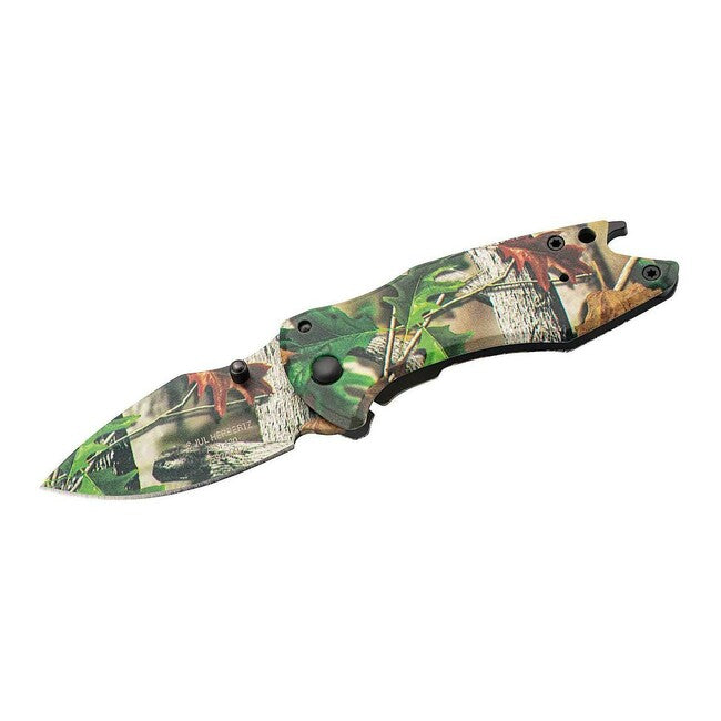 Herbertz Coltello a una mano 6 cm, acciaio inossidabile, motivo natura, apribottiglie