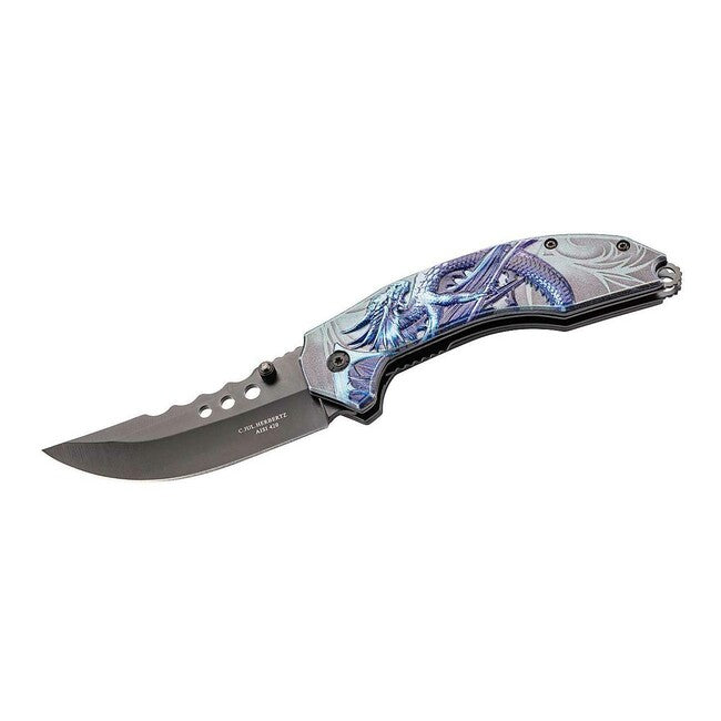 Herbertz Coltello a una mano 8,5 cm, alluminio, drago 3D