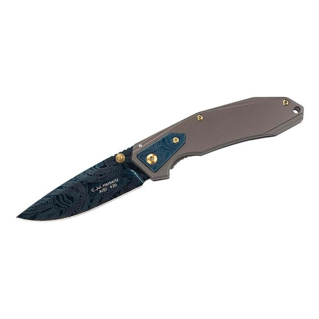 Herbertz a una mano coltello 8 cm acciaio inossidabile, look damasco blu