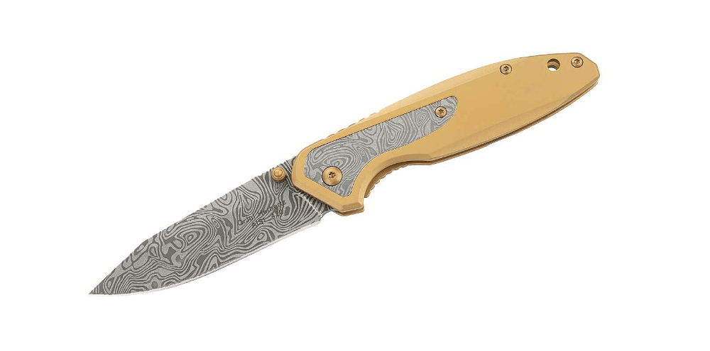 Herbertz Coltello a una mano 8 cm, oro, aspetto damasco