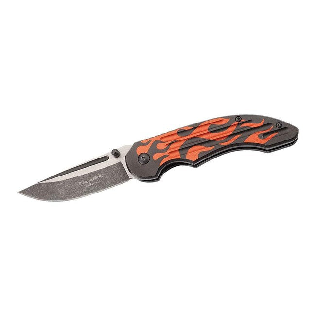 Herbertz Coltello a una mano 8 cm, acciaio, nero, motivo a fiamma