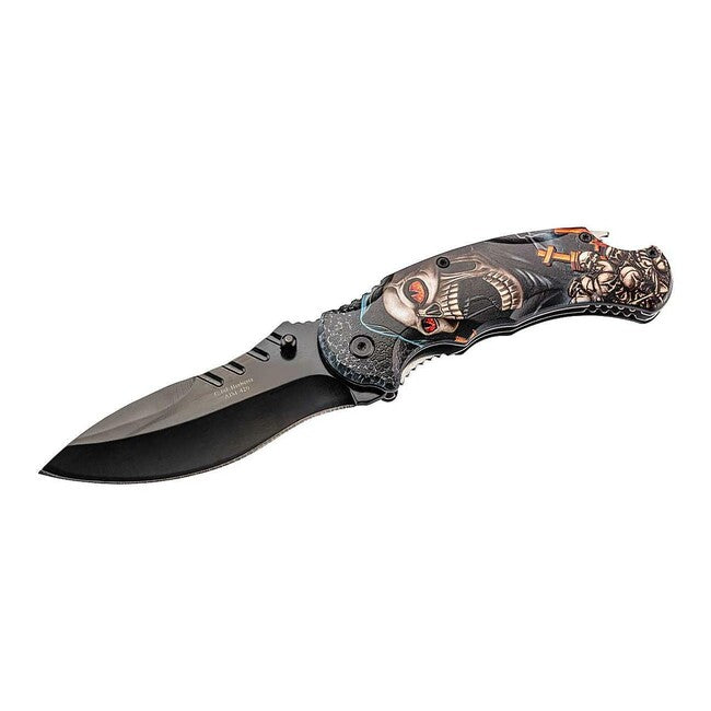 Herbertz Coltello a una mano 9,5 cm acciaio teschio 3D , apribottiglie