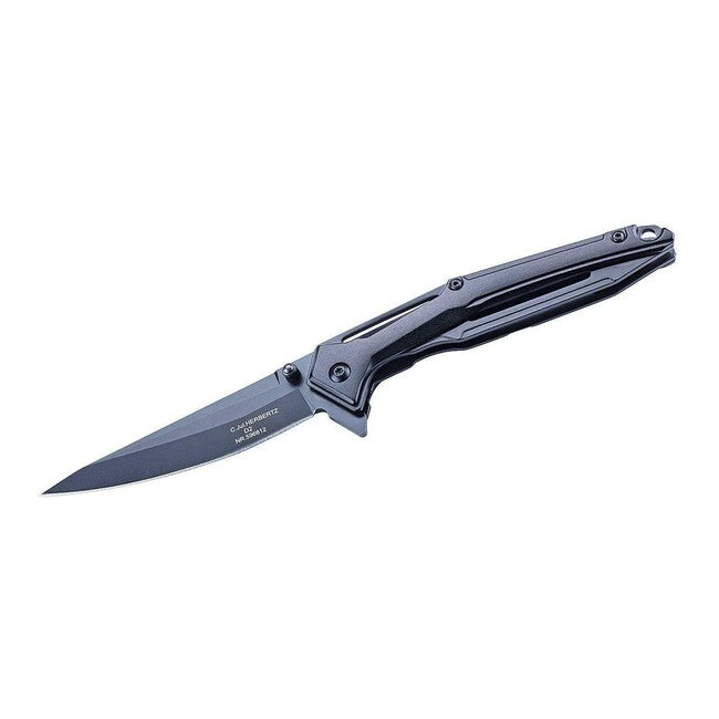 Herbertz Coltello a una mano 9,6 cm D2 alluminio fresato CNC, nero