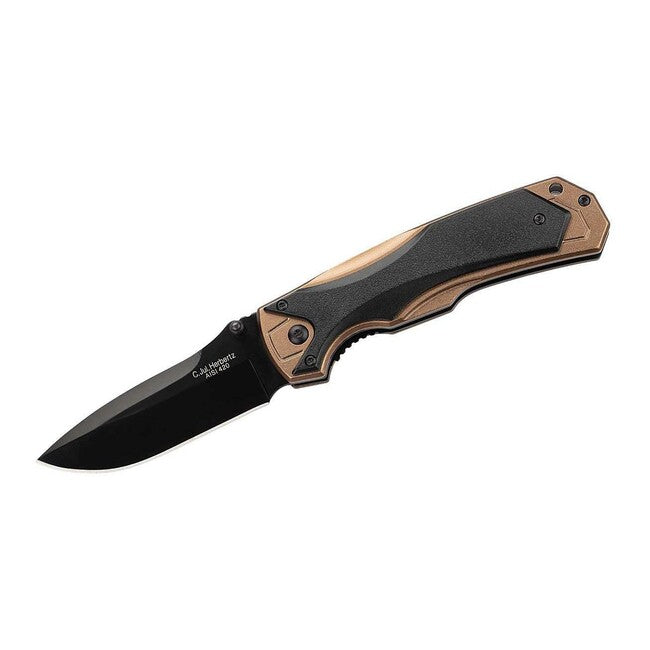 Herbertz Coltello a una mano 9 cm alluminio nero-bronzo aspetto legno