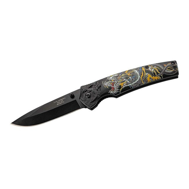 Herbertz Coltello a una mano 9 cm alluminio, drago asiatico colorato