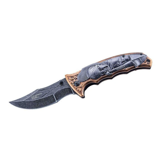 Herbertz Coltello a una mano 9 cm, alluminio grigio-bronzo motivo Sparta