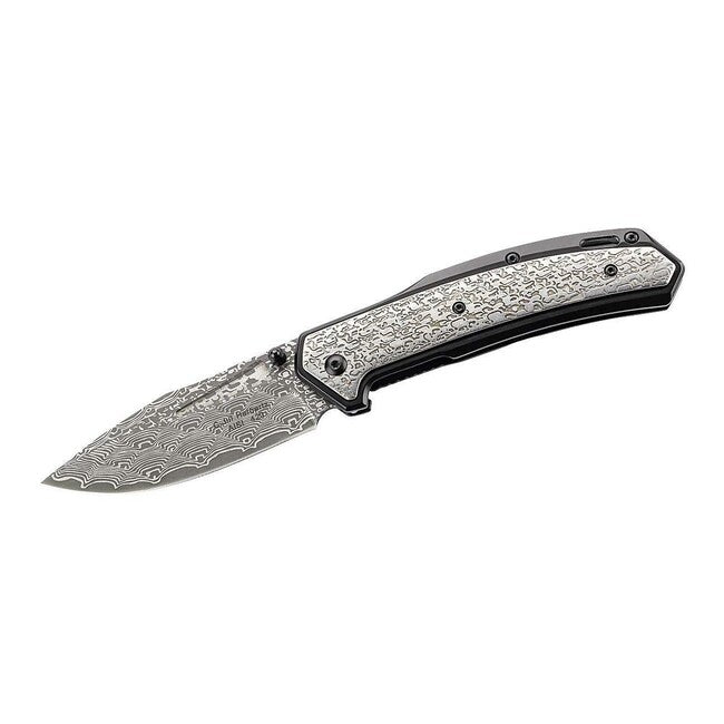Herbertz a una mano coltello 9 cm, acciaio inossidabile metallo inciso con aspetto damascato