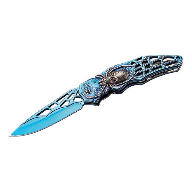 Herbertz Coltello a una mano 9 cm acciaio inossidabile, blu, ragno 3D