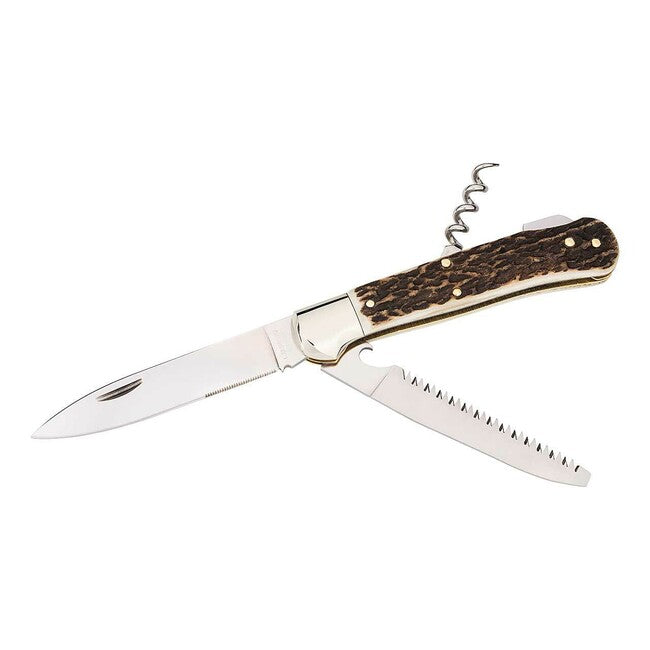 Herbertz Coltello da caccia 9 cm corno cavatappi sega con apribottiglie