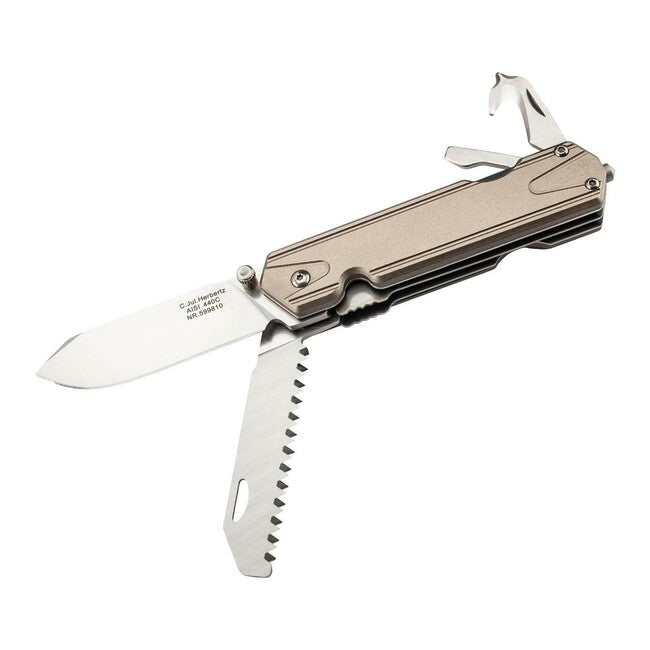 Herbertz Coltello multifunzione a una mano 6,5 cm 7 funzioni alluminio, oro