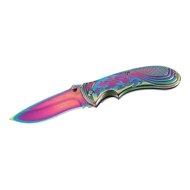 Herbertz Rainbow coltello tascabile a una mano 8 cm, iridescente