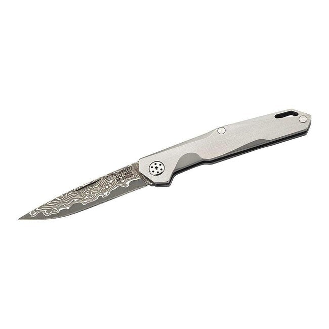 Herbertz Damast coltello da collo tascabile 6,2 cm, damasco, acciaio inossidabile opaco