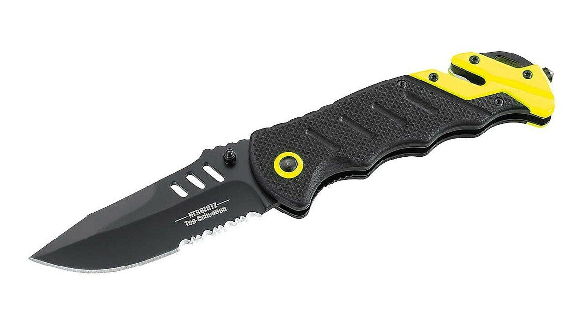 Herbertz TOP-Collection coltello di salvataggio tascabile 9,2 cm, nero-verde, G10, fodero in nylon