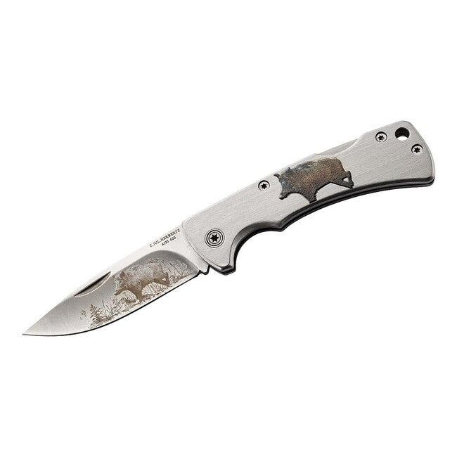 Herbertz Coltello tascabile 6,8 cm acciaio inossidabile, motivo cinghiale