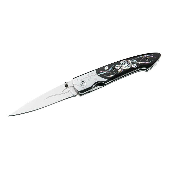 Herbertz Coltello 7,8 cm, nero, Micarta, motivo floreale