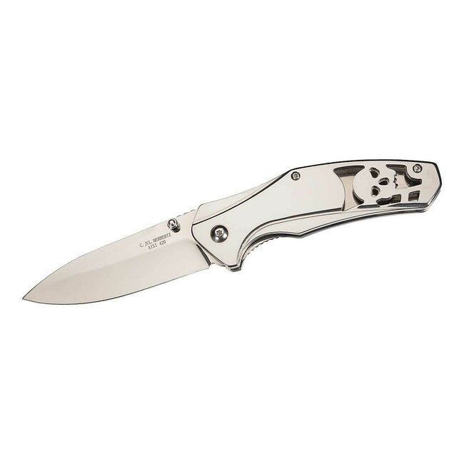 Herbertz 9 cm coltello acciaio pieno disegno del teschio