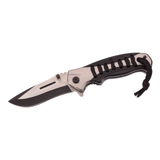 Herbertz Coltello tascabile 9 cm, nero-grigio, alluminio, plastica, paracord
