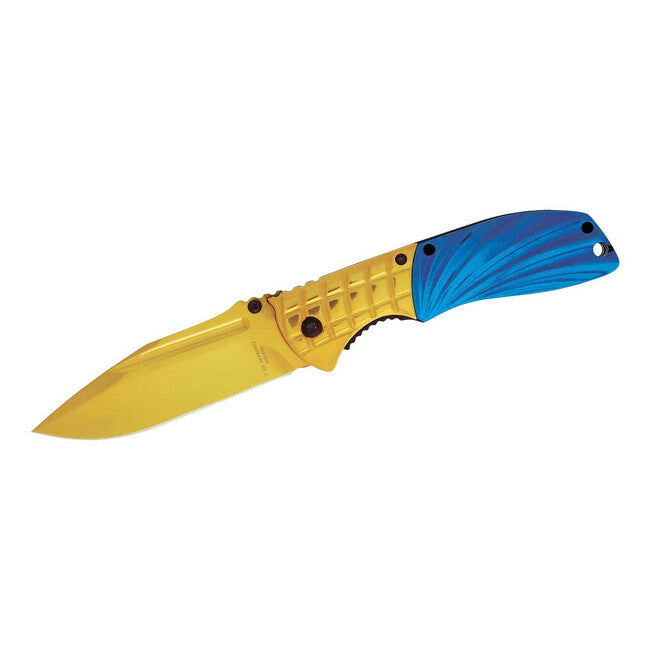 Herbertz Coltello tascabile 9,6 cm, oro-blu, metallo