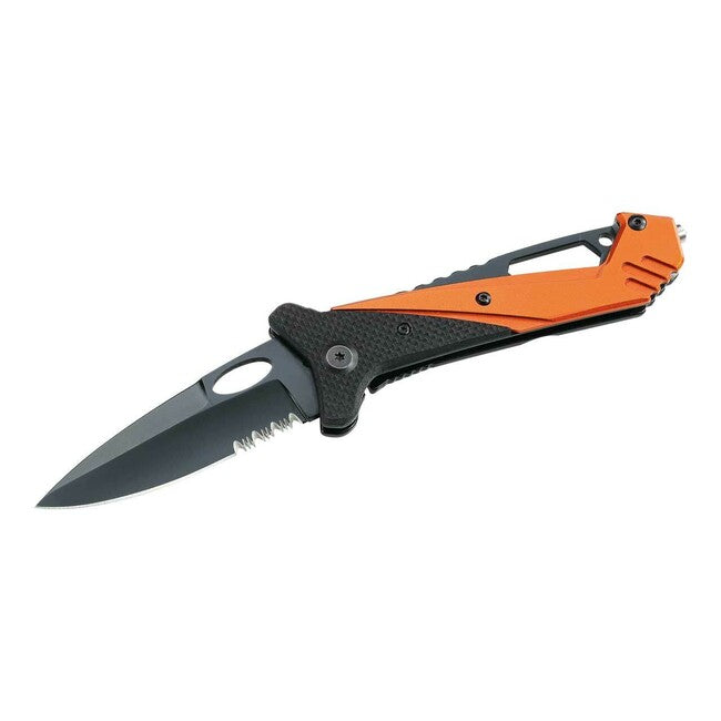 Herbertz Coltello di salvataggio tascabile 8 cm, nero-arancio, G10, alluminio