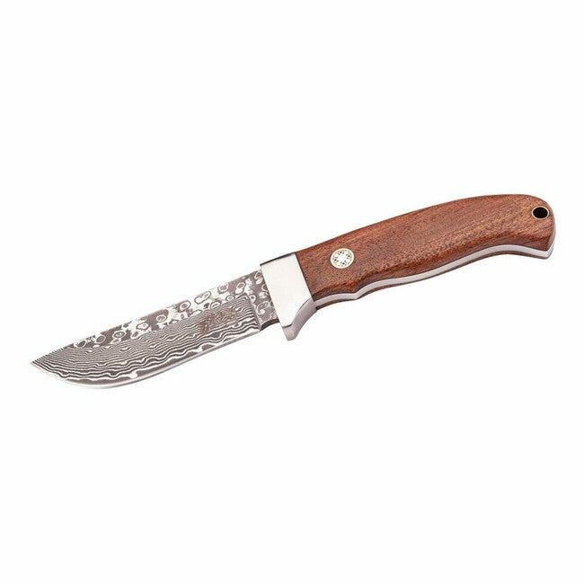 Herbertz Coltello da cintura multiuso 9 cm, damasco, legno di cocobolo, fodero in pelle