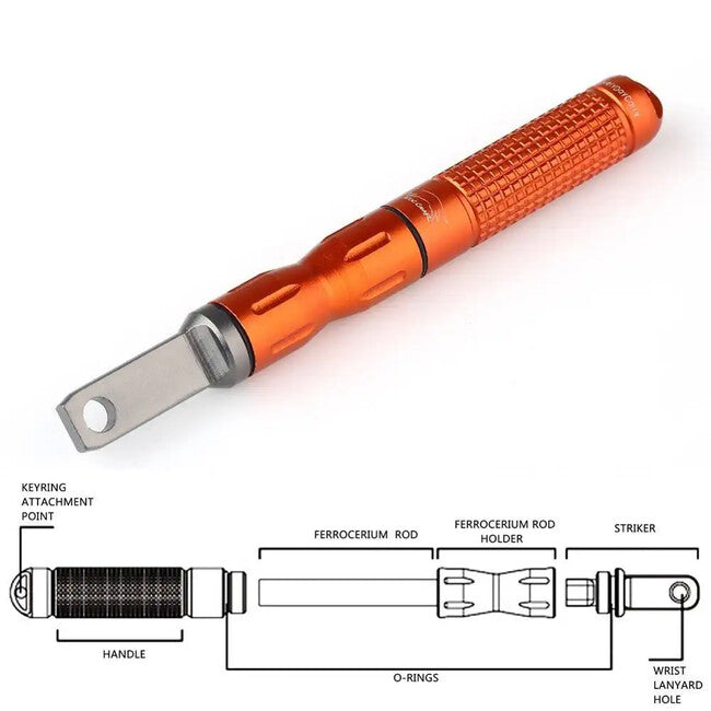 DRAGOWA Tactical Redflame matita tascabile impermeabile al magnesio, arancione