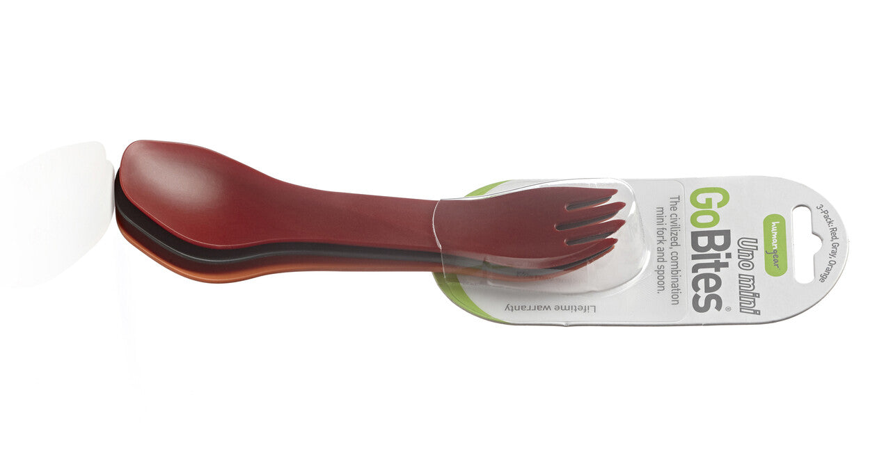 Humangear GoBites UNO posate mini 3 pezzi, rosso, grigio, arancione