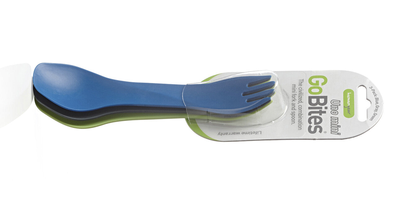 Humangear GoBites UNO posate mini 3 pezzi, blu, grigio, verde